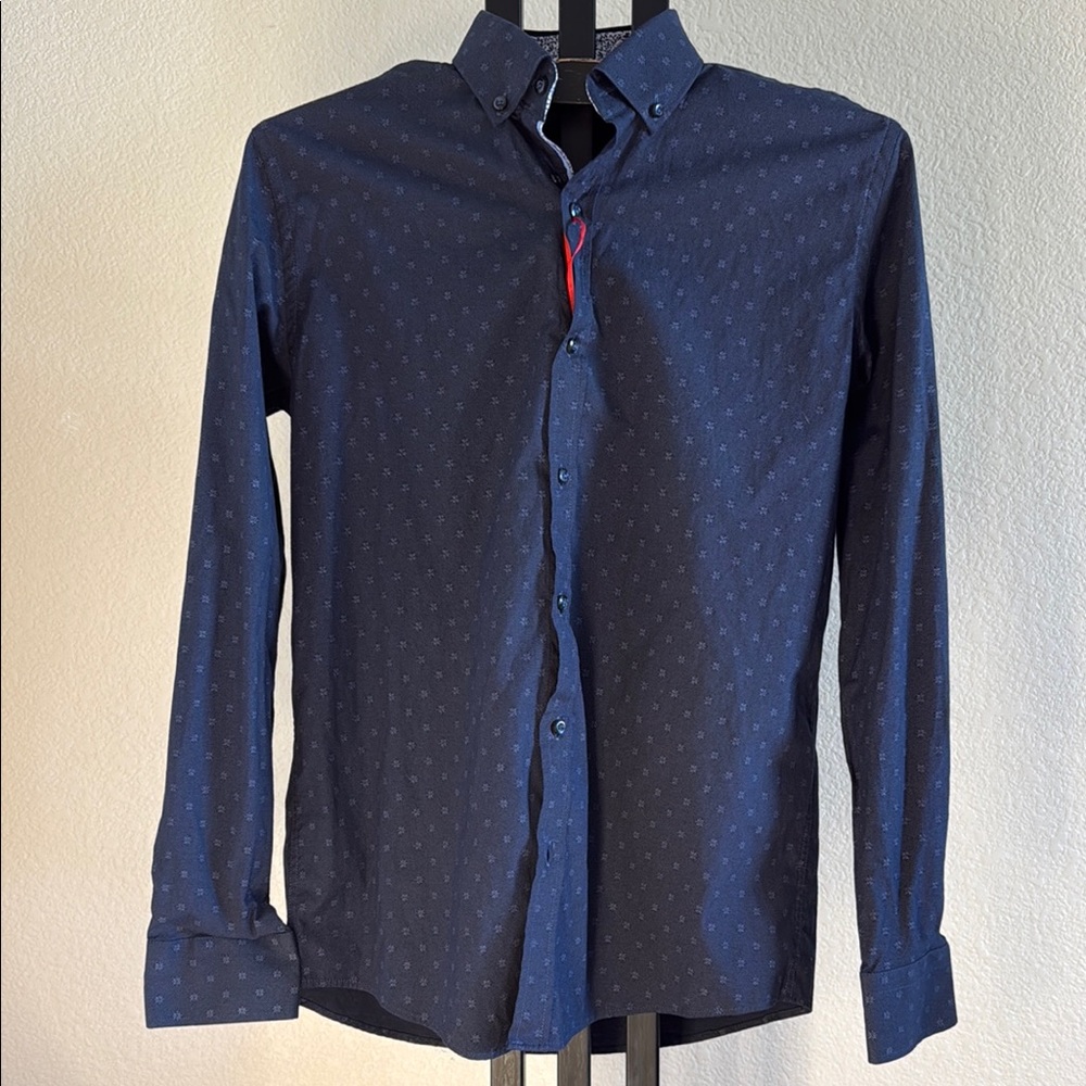 Guide London Premium Range stretch fabric, Navy Blue Patterned Shirt